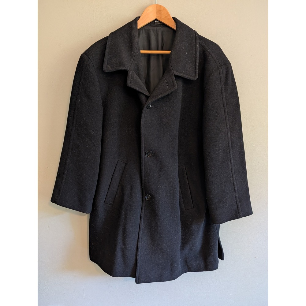 VTG Andrew Fezza Mens Black Cashmere Blend Overcoat Car Coat Italy Fabric Sz 42